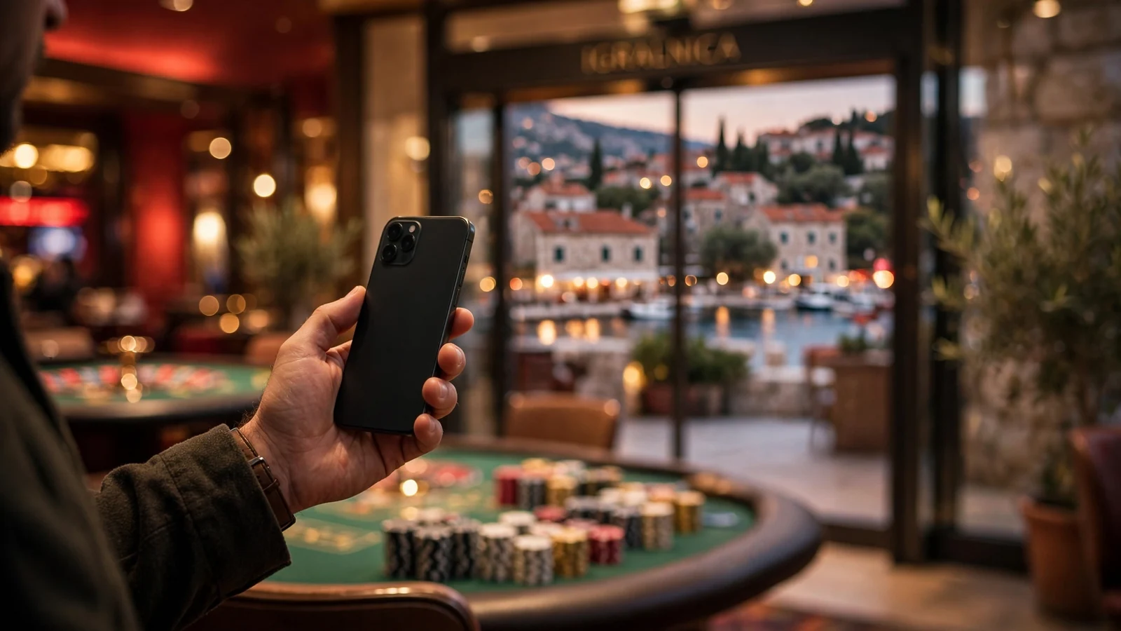 Ručni telefon s Google Pay plaćanjem na ulazu u casino