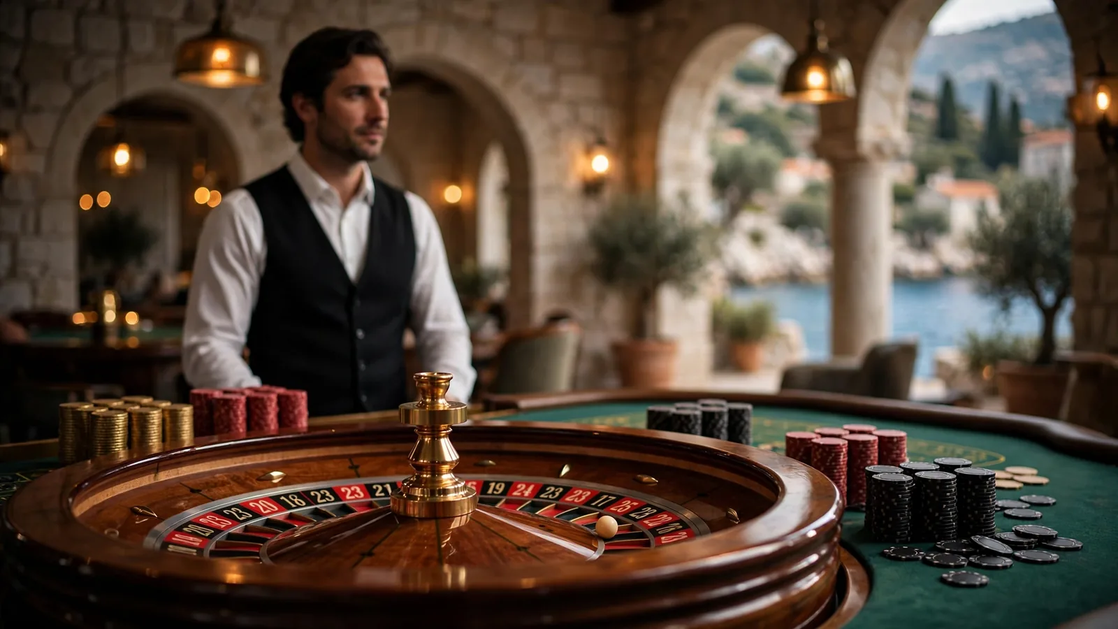 Stol za rulet s ulošcima i djeliteljem u elegantnom mediteranskom kasinu