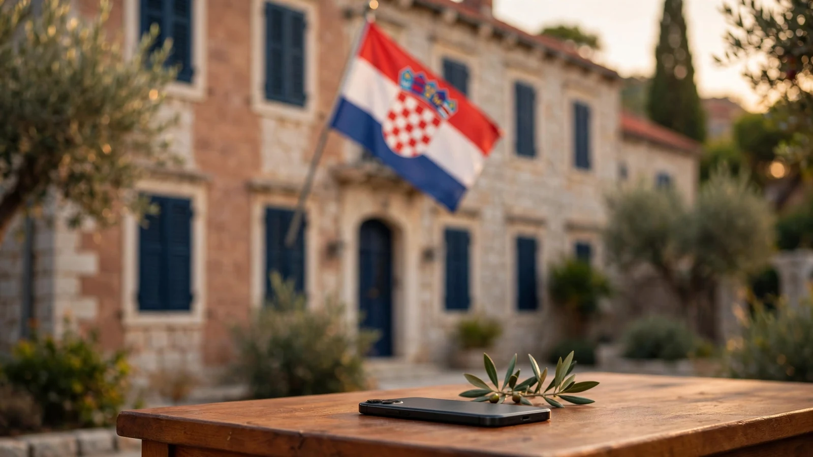 Hrvatska ministarstva zgrada s telefonom na stolu