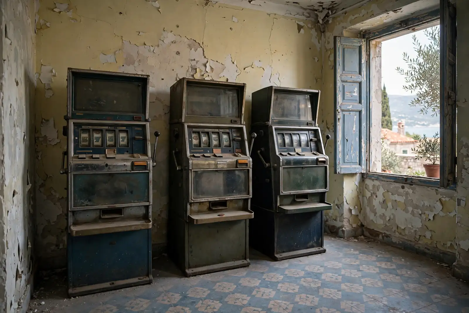 Stari automati za igre u praznoj dvorani