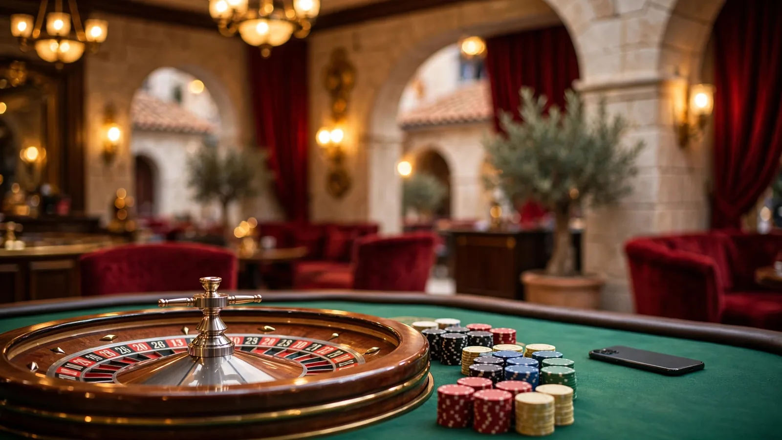 Stol za rulet u casinu s hrpom žetona